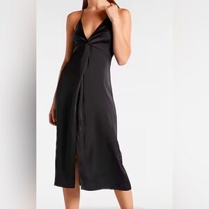 NWT Large Express Twist Front Silk Midi Black Dress